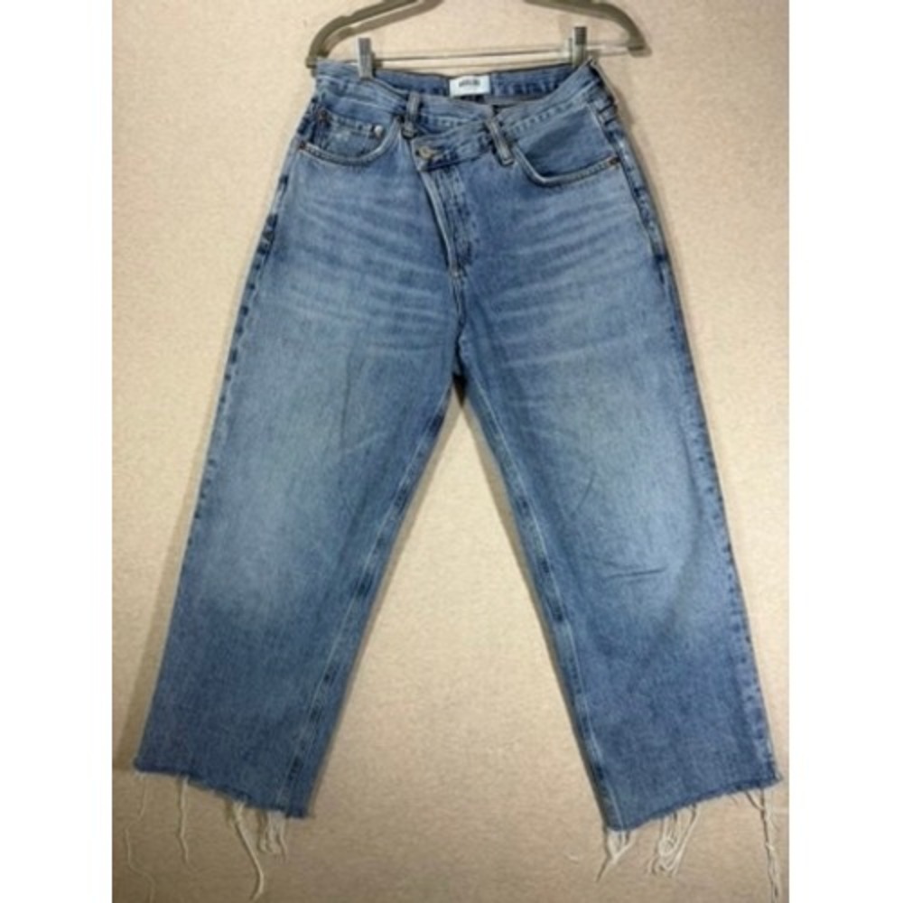 AGOLDE Criss Cross Jean Women 26 Light Blue Excellent Wide Leg Raw Hem A097B-983